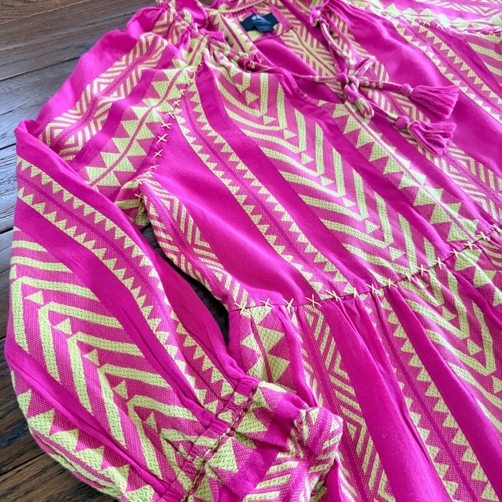 Anthropologie Maeve Pink Yellow Geometric Mini Dress Womens Oversized Tunic Boho - Picture 5 of 9